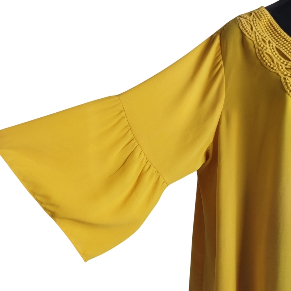 C Est. 1946 Blouse Women's Yellow/Gold Lace V-Neck 3/4 Flare Sleeve Sz 18/20W - Picture 5 of 10